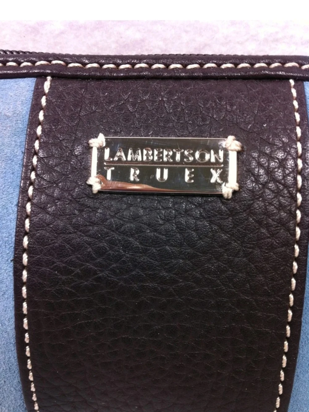 ❤️LAMBERTSON TRUEX BLOOMINGDALES Blue Suede / Brown Leather Clutch Wristlet Bag